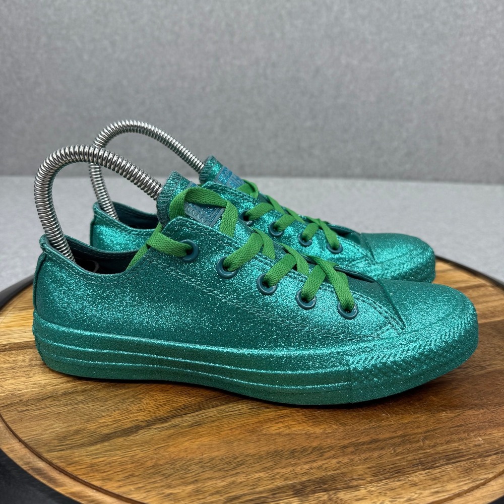 Converse All Star Women's 6 Low Brittany Teal Green Glitter Shoes 164813C